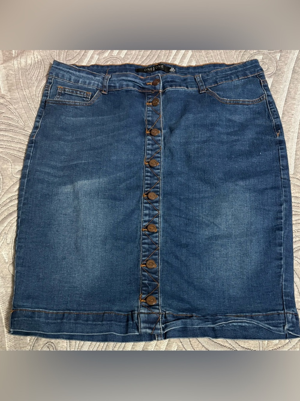 one 5 one Dark Blue Button-Front Denim Skirt